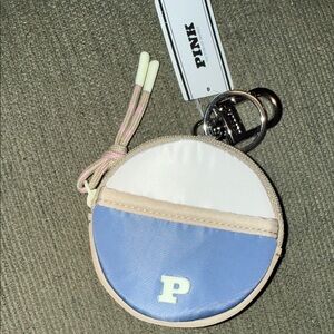 PINK Victoria's Secret Blue, Ivory & Pale Yellow Coin Pouch, Bag Clip, Keyring.
